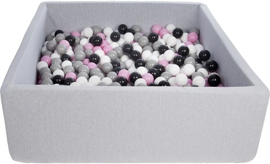 Ballenbak - stevige ballenbad - 120x120 cm - 600 ballen Ø 7 cm - wit, roze, grijs, zwart.