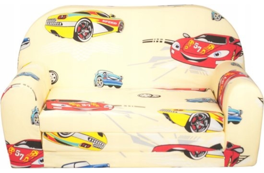 Kinder Slaapbank en logeerbed in één - 85cm x 60cm - Auto's beige