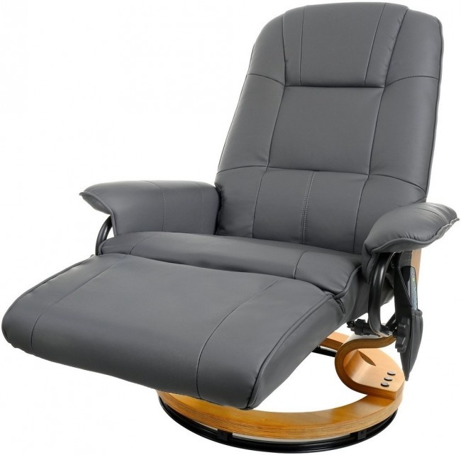 Fauteuil met massage, verwarming en voetensteun - grijs kunstleer