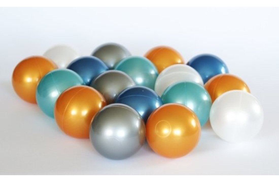 Ballenbak ballen 300 stuks 7cm, goud, zilver, transparant, turqoise, lichtblauw