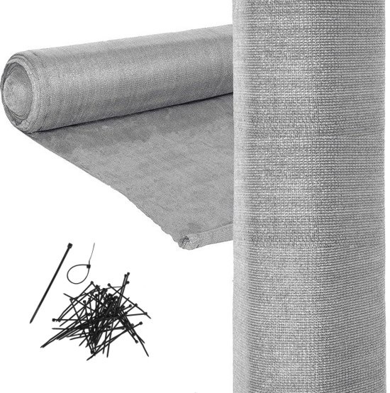 Zichtbreeknet - schaduwnet rol - 90 procent - 1.5 x 50 m - schermgaas zon - privacynet - grijs - incl. montageset - tuin