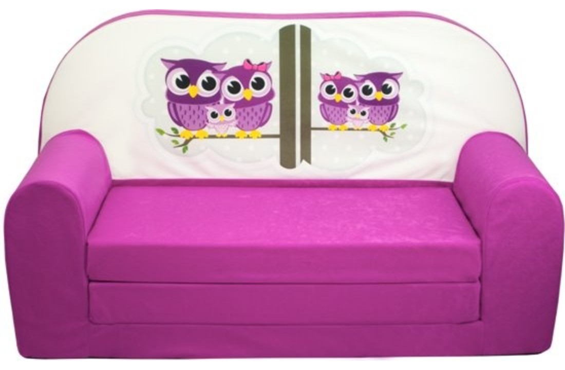 Kinder slaapbank - sofa - roze - logeermatras - 85 x 60 - uil