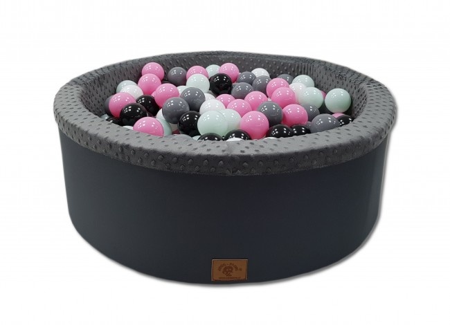 Ballenbak met 200 ballen - roze, wit, grijs & zwart - 90 cm diameter - grafiet