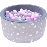 Ballenbak grijs met sterrenmotief - 90x40 cm  - 200 ballen Ø 7 cm - stevig ballenbad