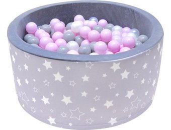 Ballenbak grijs met sterrenmotief - 90x40 cm  - 200 ballen Ø 7 cm - stevig ballenbad