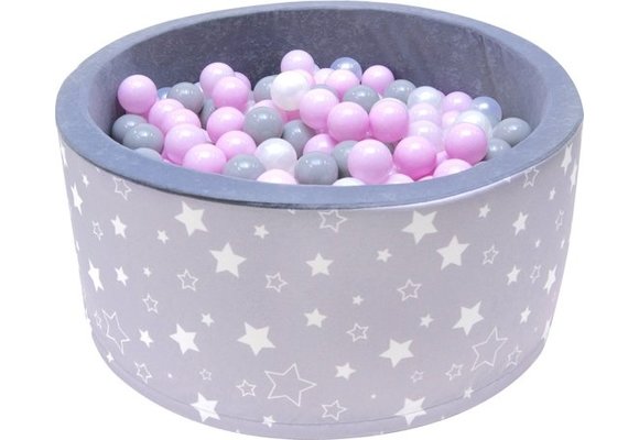 Ballenbak grijs met sterrenmotief - 90x40 cm  - 200 ballen Ø 7 cm - stevig ballenbad