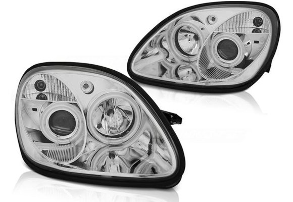 Koplampen dual halo rims MERCEDES R170 SLK 04 96-04 ANGEL EYES CHROOM