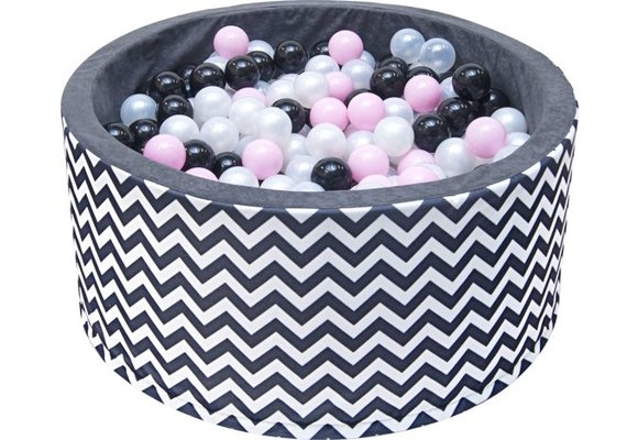 Ballenbak - stevige ballenbad -90 x 40 cm - 200 ballen Ø 7 cm - roze, wit, grijs, zwart zebrapatroon