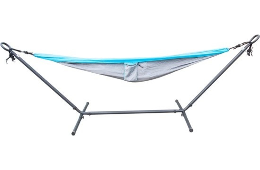Hangmat met eigen standaard - 260 cm lang - blauw & grijs