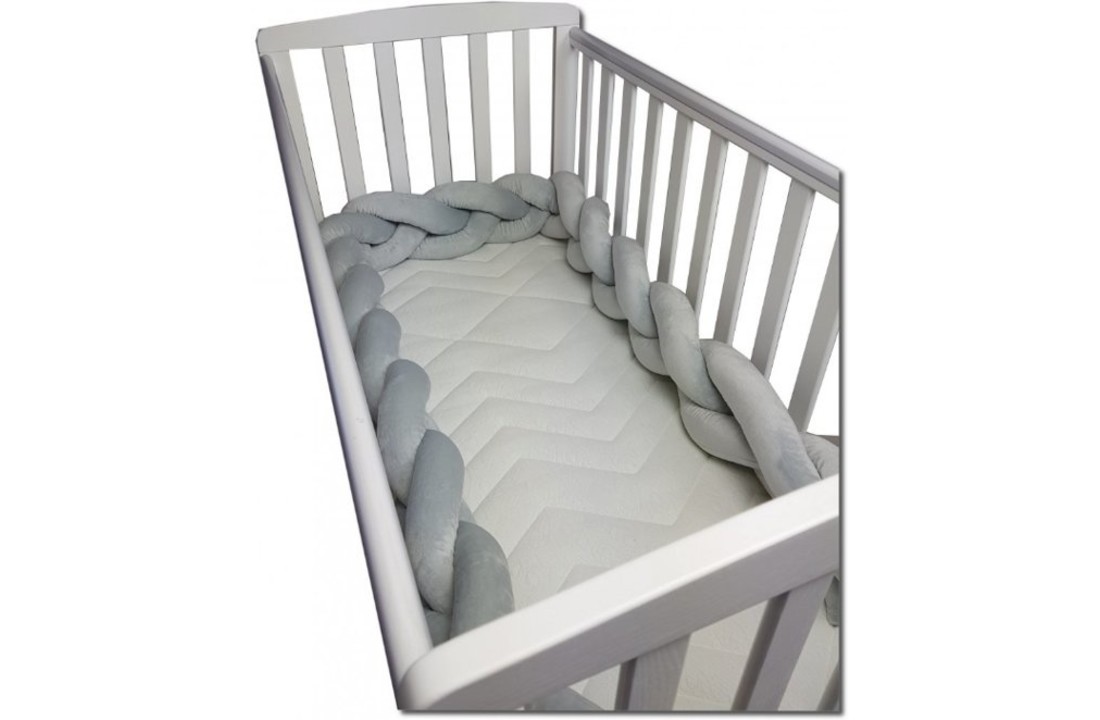Bedbumper bedomrander - 280 cm lang - Gevlochten - Grijs