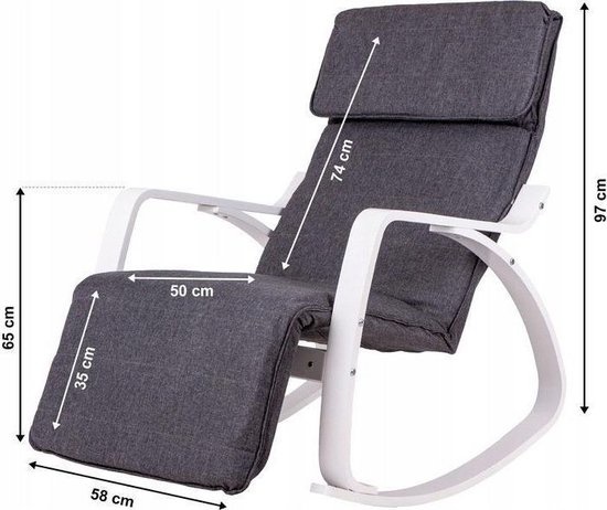 Schommelstoel met verstelbare voetsteun - grijs & wit