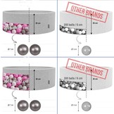 Ballenbak - stevige ballenbad -90 x 40 cm - 200 ballen Ø 7 cm - roze, wit, grijs en zilver