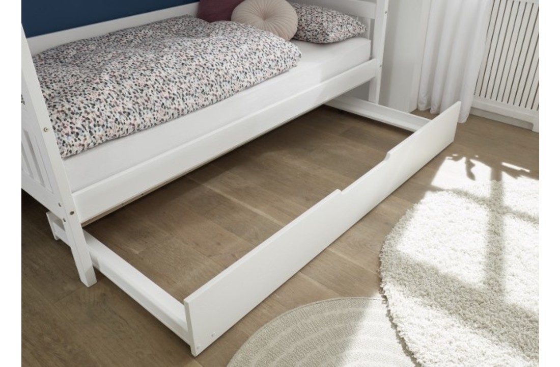 Huisbed kinderbed 90x200 cm grenenhout wit met logeerbed bodem