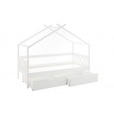 Huisbed kinderbed 90x200 cm grenenhout wit met 2 opberglades
