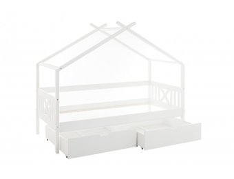 Huisbed kinderbed 90x200 cm grenenhout wit met 2 opberglades
