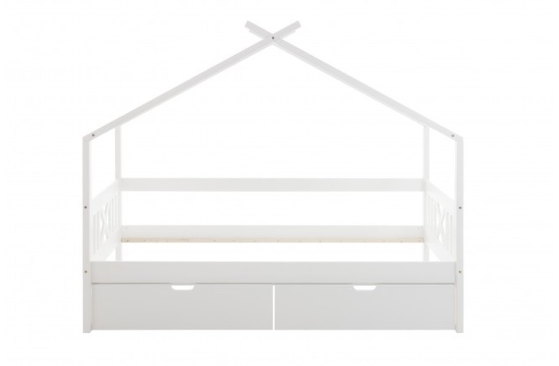 Huisbed kinderbed 90x200 cm grenenhout wit met 2 opberglades