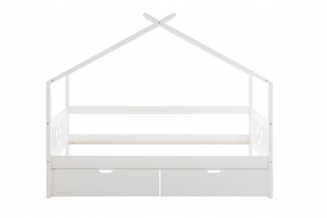 Huisbed kinderbed 90x200 cm grenenhout wit met 2 opberglades