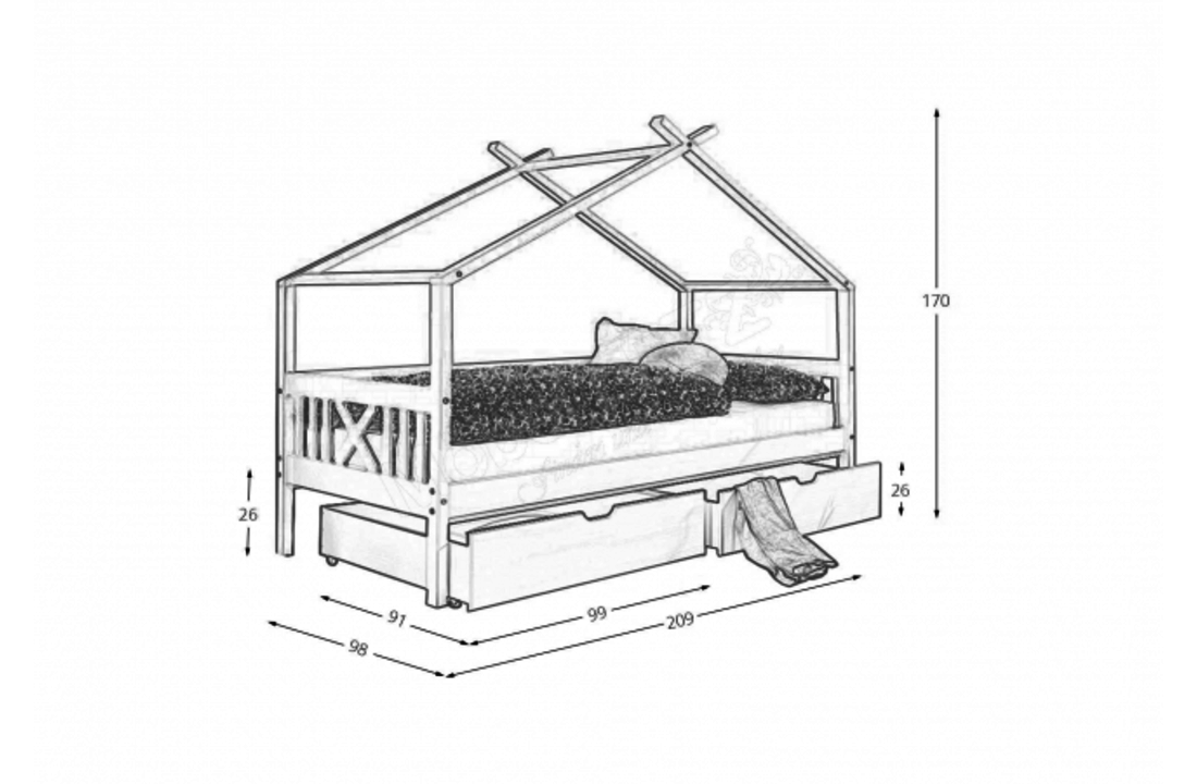 Huisbed kinderbed 90x200 cm grenenhout wit met 2 opberglades