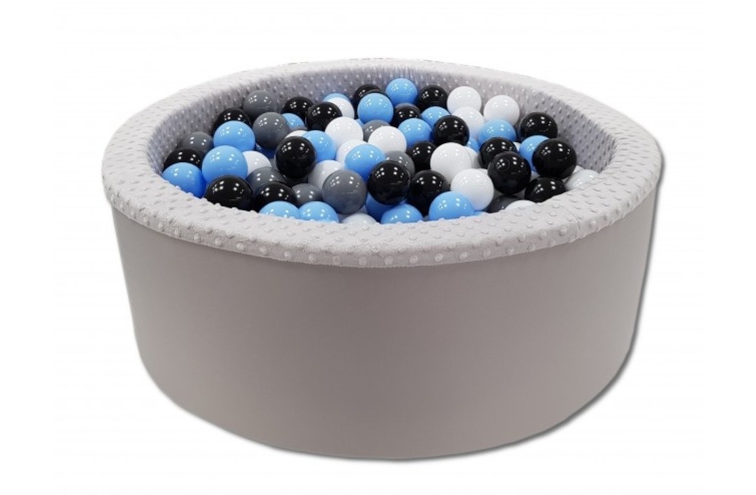 Ballenbak met 200 ballen - grijs, blauw, zwart & wit - 90 cm diameter