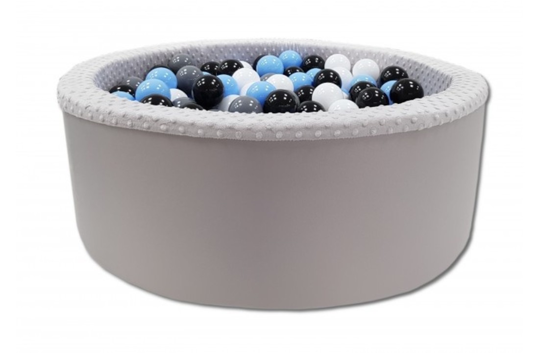Ballenbak met 200 ballen - grijs, blauw, zwart & wit - 90 cm diameter