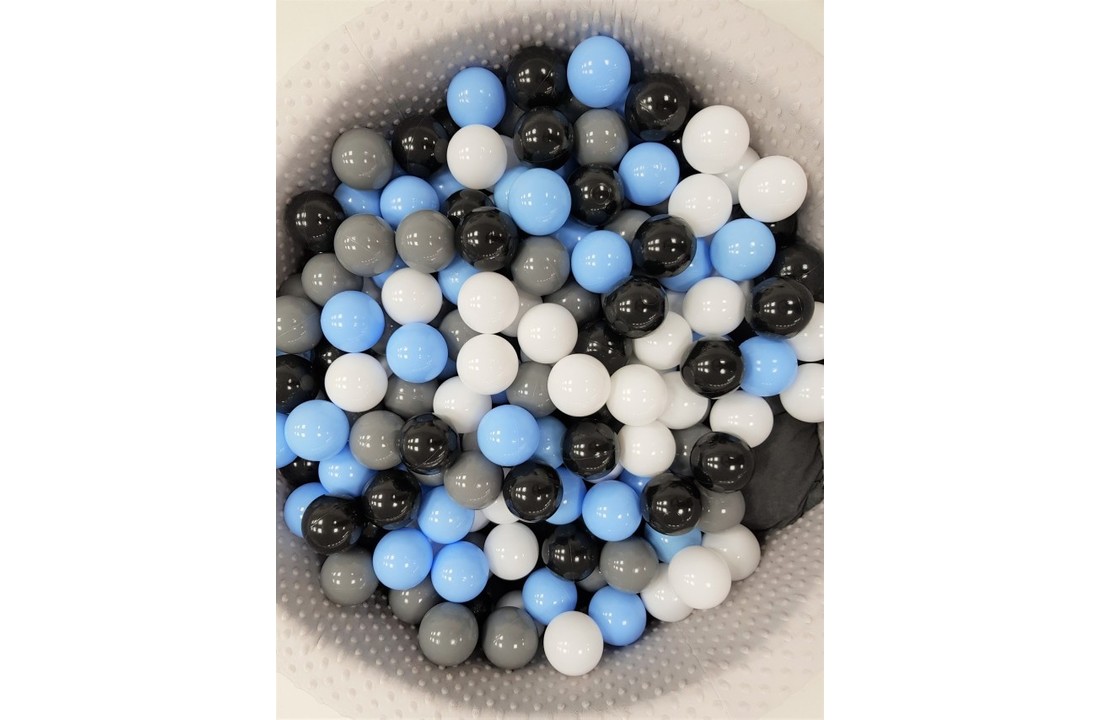 Ballenbak met 200 ballen - grijs, blauw, zwart & wit - 90 cm diameter
