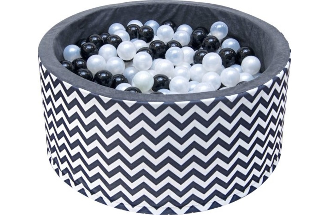 Ballenbak - stevige ballenbad -90 x 40 cm - 200 ballen Ø 7 cm - roze, wit, grijs in zebrapatroon