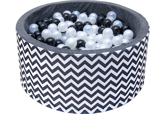 Ballenbak - stevige ballenbad -90 x 40 cm - 200 ballen Ø 7 cm - zwart, wit, grijs in zebrapatroon