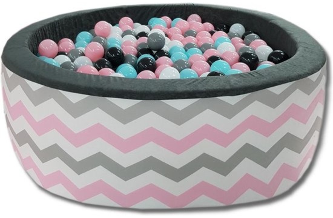 Ballenbak - 200 ballen - 90 x 30 cm - ballenbad - Gestreept - roze grijs