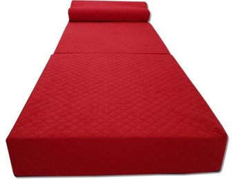 Luxe logeermatras met hoofdkussen- rood - camping matras - zitbank - opvouwbaar - 200x70x15 cm