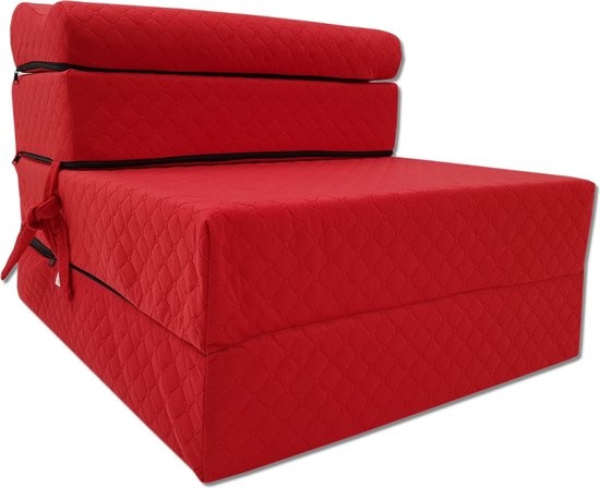 Luxe logeermatras met hoofdkussen- rood - camping matras - zitbank - opvouwbaar - 200x70x15 cm