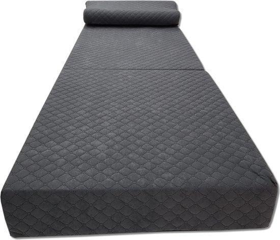 Luxe logeermatras met hoofdkussen- grafiet - camping matras - zitbank - opvouwbaar - 200x70x15 cm