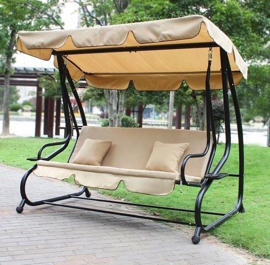 Schommelbank - tuinschommel - met klapbare rugleuning - beige