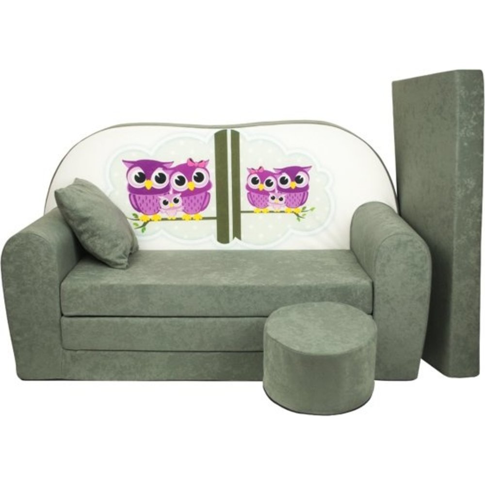 laat staan Leerling Omleiden Kinder slaapbank set logeermatras sofa 170 x 100 x 8 slaapbank mat groen  uiltjes - Vikingchoice.nl
