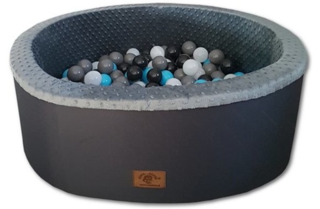 Ballenbak - stevige ballenbad - 90 x 30 cm - 200 ballen - wit, grijs, zwart en lichtblauw