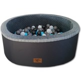 Ballenbak - stevige ballenbad - 90 x 30 cm - 200 ballen - wit, grijs, zwart en lichtblauw