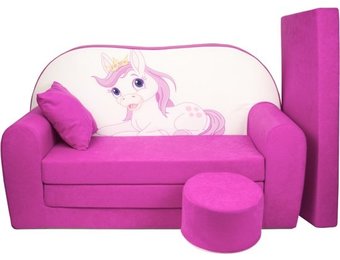 Kinder slaapbank set - logeermatras - sofa - 170 x 100 x 8 - slaapbank - roze - paard