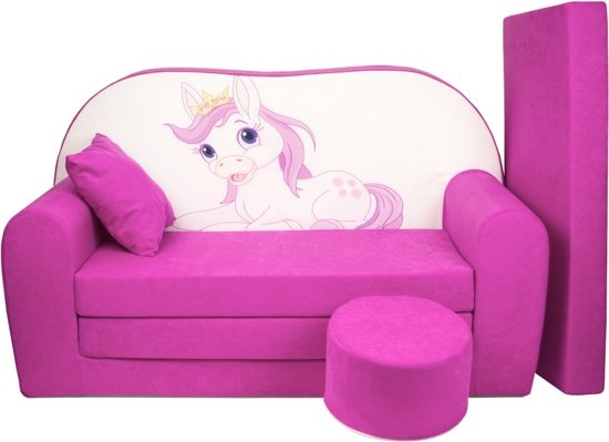 Kinder slaapbank set - logeermatras - sofa - 170 x 100 x 8 - slaapbank - roze - paard