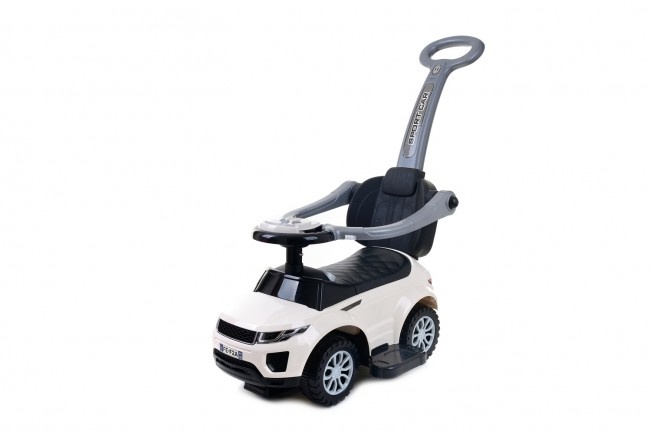 Loopauto met duwstang - wit- met uitvalbeveiliging