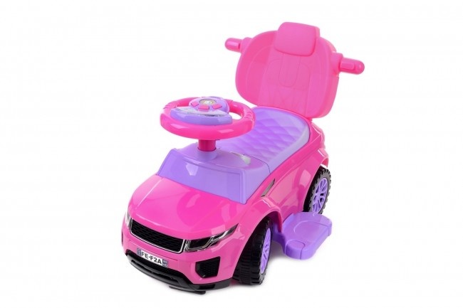 Loopauto met duwstang - roze - met uitvalbeveiliging