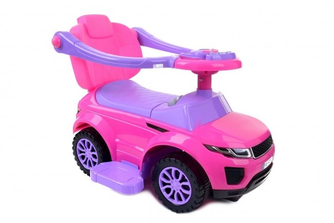 Loopauto met duwstang - roze - met uitvalbeveiliging