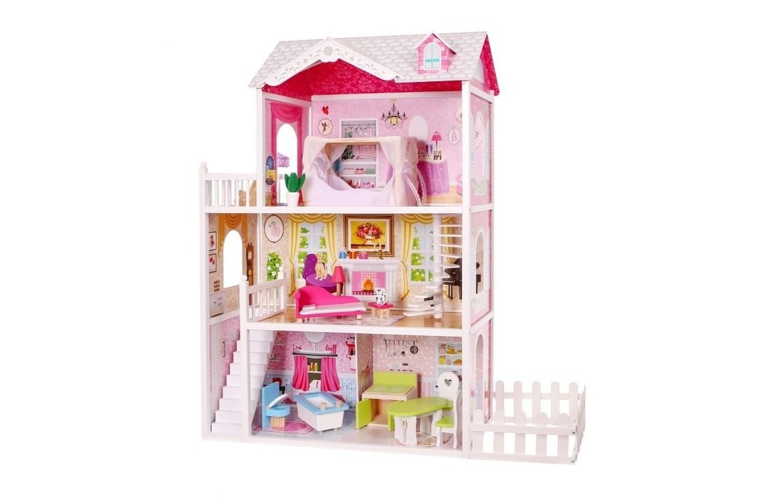 Nog steeds God Waakzaam Houten poppenhuis geschikt voor Barbie's - 3 verdiepingen met tuin -  Vikingchoice.nl