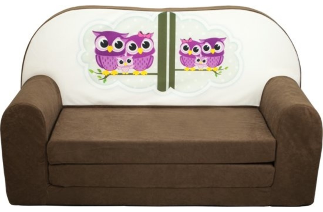 Kinder slaapbank - sofa - bruin - logeermatras - 85 x 60 - uil