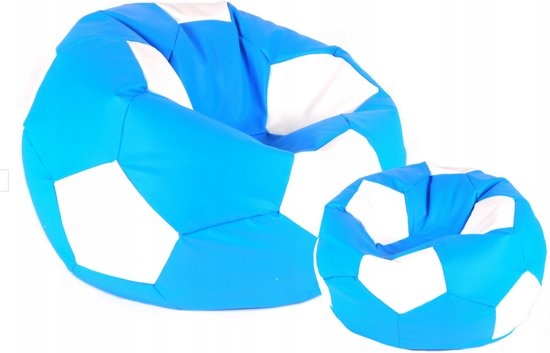 Loungestoel - zitzak - ecoleer - voetbal - blauw/wit