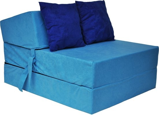 Luxe logeermatras - blauw - camping matras - reismatras - opvouwbaar matras - 200 x 70 x 15 - met donker blauwe kussens