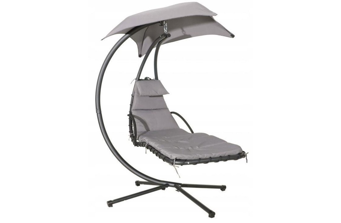Hangende ligstoel tuin - met parasol - grijs