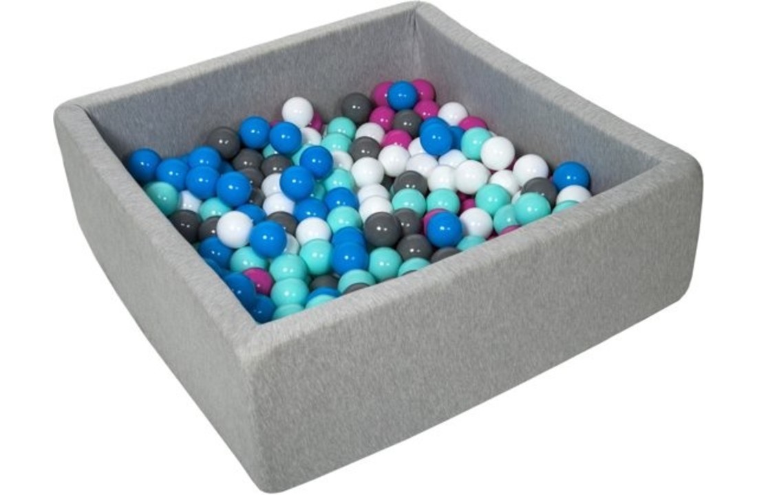 Ballenbak - stevige ballenbad - 90x90 cm - 300 ballen - wit, blauw, roze, grijs, turquoise.