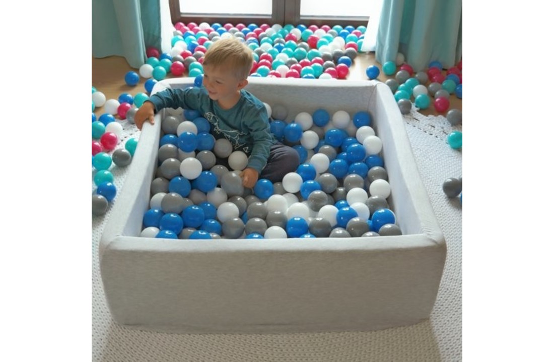 Ballenbak - stevige ballenbad - 90x90 cm - 300 ballen - wit, blauw, roze, grijs, turquoise.