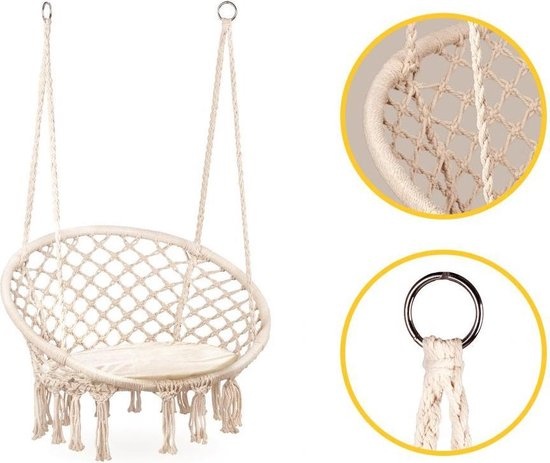 Hangstoel met kussen - schommelmand - wit