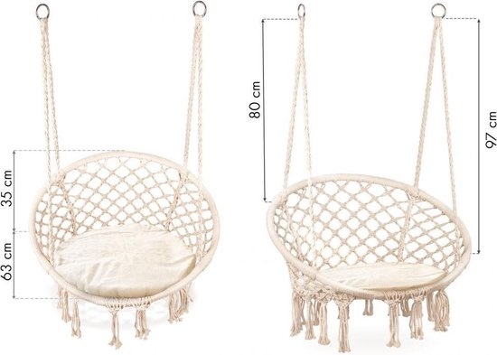 Hangstoel met kussen - schommelmand - wit