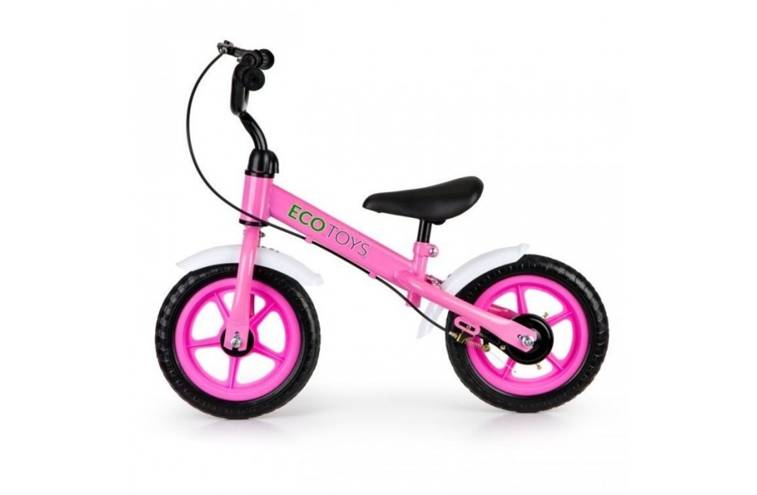Kinder loopfiets met handrem - roze & wit